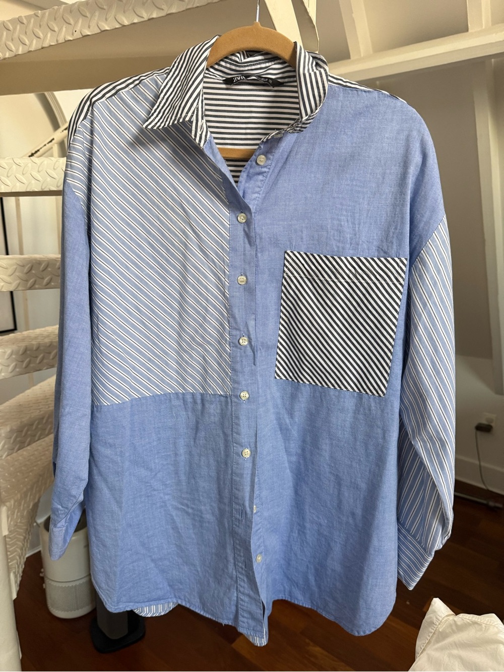 Zara Striped Patchwork Oversized Shirt